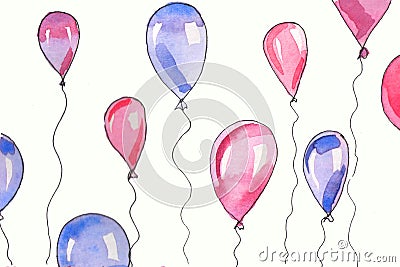 Watercolor background illustration. Watercolor balloons on a white background Cartoon Illustration