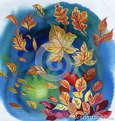 Watercolor background with leaves. Vector Illustration