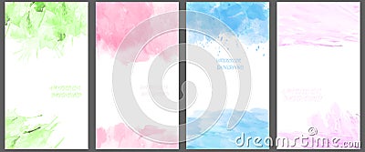 Watercolor background. A set of layouts for the design of postcards, invitations, covers, posters, flyers, posters Vector Illustration