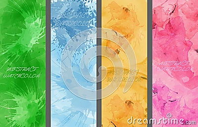 Watercolor background. A set of layouts for the design of postcards, invitations, covers, posters, flyers, posters Vector Illustration