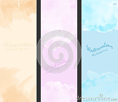 Watercolor background. A set of layouts for the design of postcards, invitations, covers, posters, flyers, posters Vector Illustration