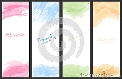 Watercolor background. A set of layouts for the design of postcards, invitations, covers, posters, flyers, posters Vector Illustration