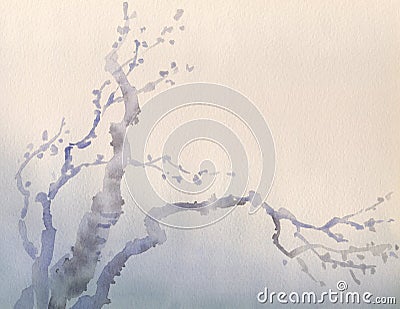 Watercolor background. Winter branches of old tree Vector Illustration