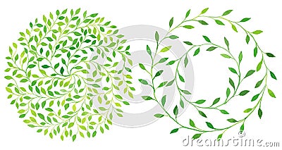 Watercolor circle laurel leaves emblem, wreath of leaves set. Stock Photo