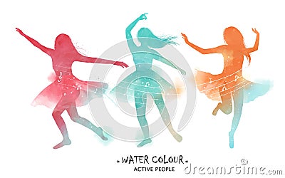 Watercolor ballet dancer silhouette Vector Illustration