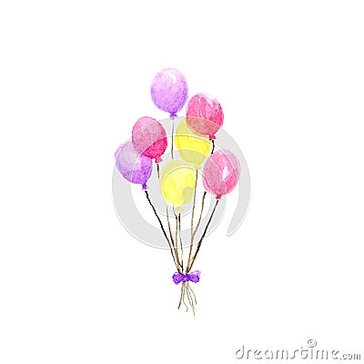 Watercolor isolated birthday balloons card Stock Photo