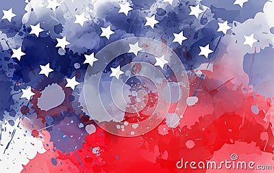 Watercolor banner in USA flag colors with stars Vector Illustration