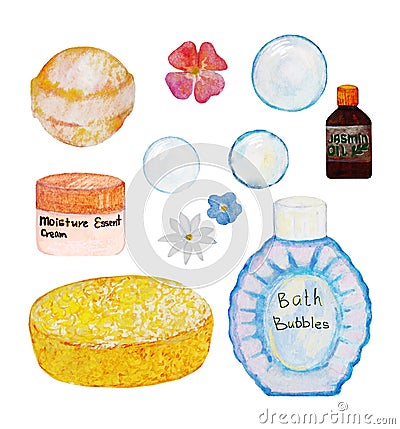 Watercolor bath cosmetic elements isolated Stock Photo