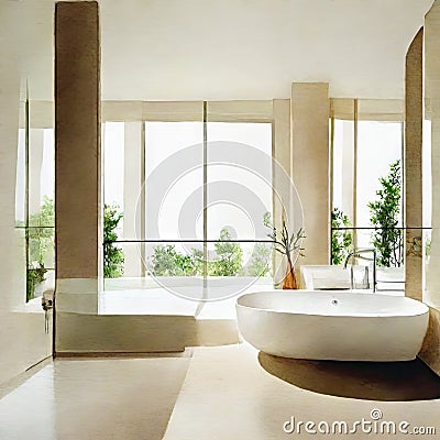 Watercolor of bathroom interior Stock Photo