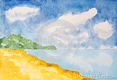 Watercolor beach landscape background Vector Illustration