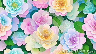 watercolor beautiful aurora gradient camellia flower, tile seamless repeating pattern Generative AI Stock Photo