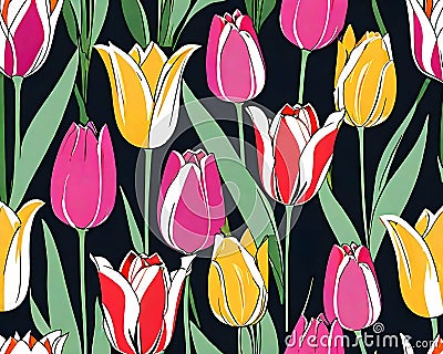 watercolor Beautiful lush tulips background Stock Photo