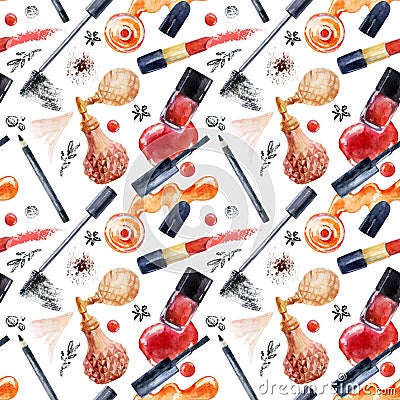 Watercolor beauty seamless pattern. Fashionable design Cartoon Illustration