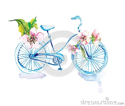 Watercolor bicycle with flowers Vector Illustration