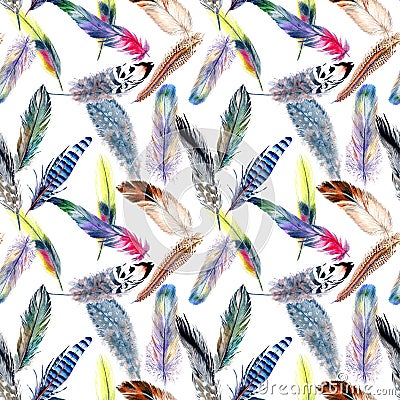 Watercolor bird feather pattern from wing. Stock Photo