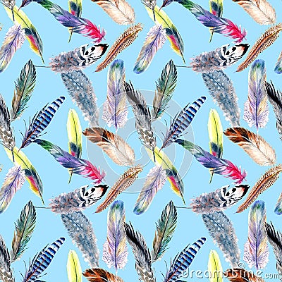 Watercolor bird feather pattern from wing. Stock Photo