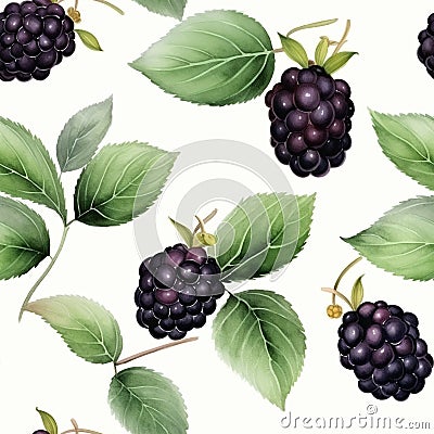 Watercolor Blackberry Seamless Pattern Beautiful Wallpaper Stock Photo