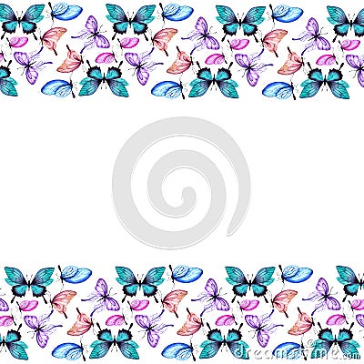 Watercolor blooming butterflies, beautiful background Cartoon Illustration