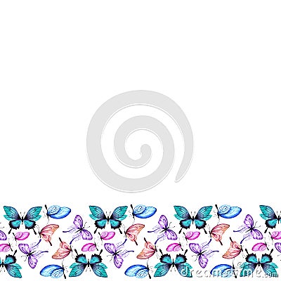 Watercolor blooming butterflies, beautiful background Cartoon Illustration