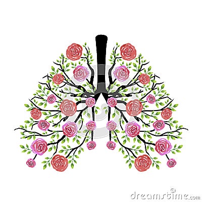 Watercolor Blooming red roses floral Lungs Vector Illustration