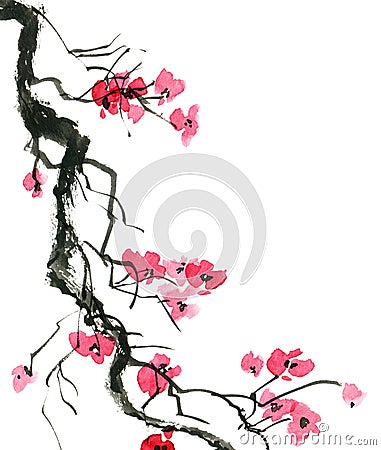 Watercolor blossom tree Cartoon Illustration