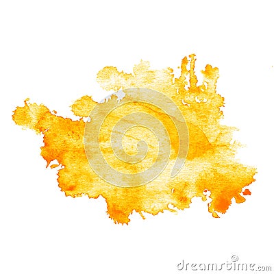 Watercolor blot of orange with splashes and stains. Drawn by hand Stock Photo