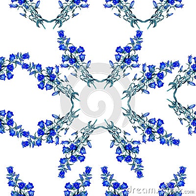 Watercolor blue bells pattern Vector Illustration