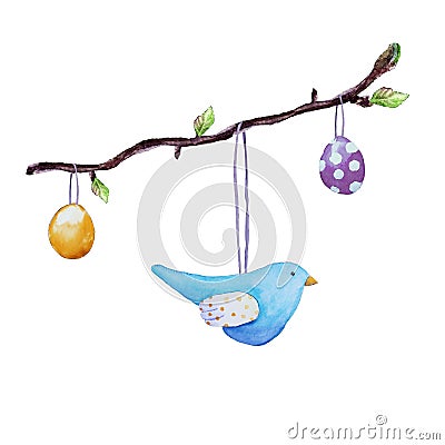 Watercolor blue bird card Stock Photo