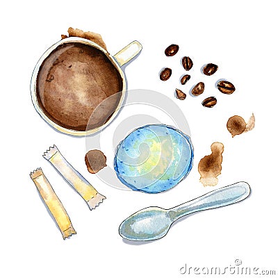 Blue and brown coffee composition on white Stock Photo