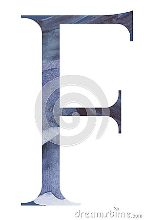Watercolor blue capital letter F isolated illustration, summer design element Cartoon Illustration