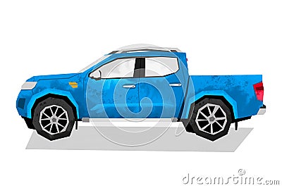 Watercolor blue car. Isolated off-road automobile. Cartoon pickup print for kids room. Side view of SUV Stock Photo