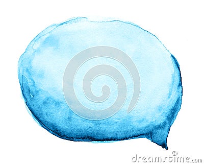 Watercolor blue cloud, speech bubble isolated on white background. Stock Photo