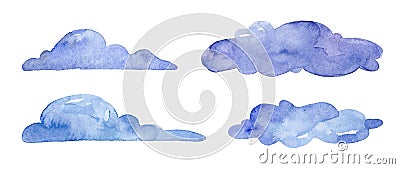 Watercolor blue clouds on white background Stock Photo