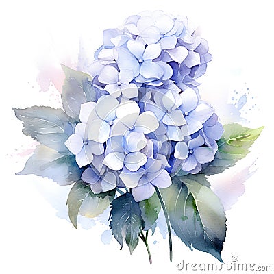 Watercolor blue hydrangea bouquet on white background. Stock Photo