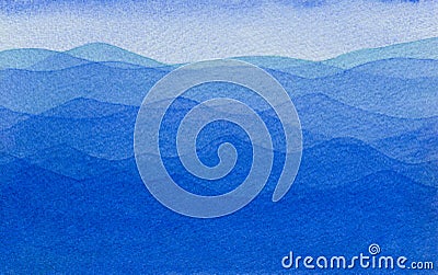 Watercolor of blue ocean with waves Stock Photo