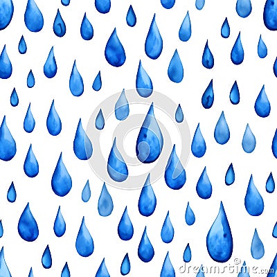 Watercolor blue raindrop seamless pattern Vector Illustration