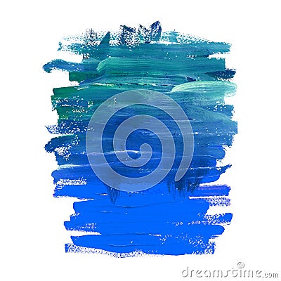Watercolor blue and turquoise abstract marine texture. Acrylic or oil paint brushstrokes and stripes. Stock Photo