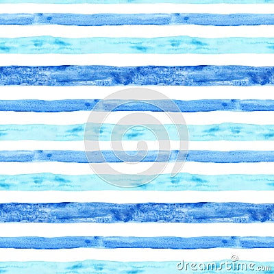 Watercolor blue stripe seamless pattern. Summer hand painted background with stripes. Nautical marine print Cartoon Illustration