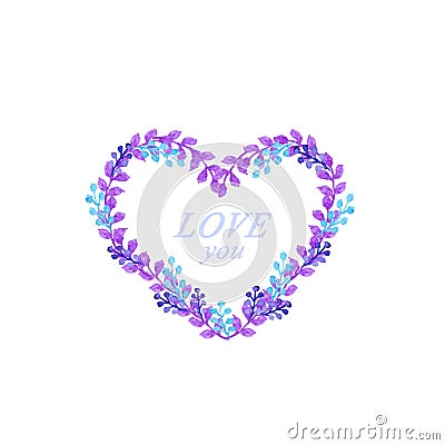 Watercolor blue and violet heart frame card Stock Photo