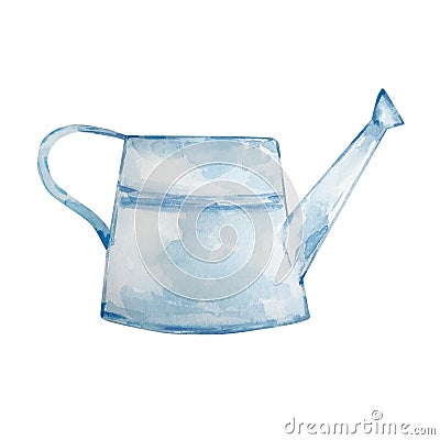 Watercolor blue watering can for easter Cartoon Illustration