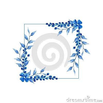 Watercolor blue wedding floral monogram leaves Vector Illustration