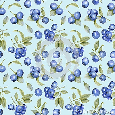 Watercolor blueberries seamless pattern Stock Photo