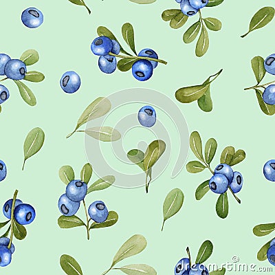 Watercolor blueberries seamless pattern Stock Photo