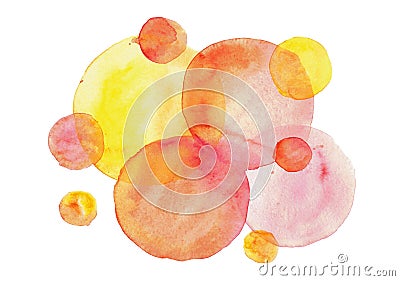 Watercolor blurred abstract background with round shapes in yellow, red and pink colors Stock Photo