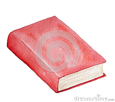 Watercolor book illustration. Red cover, closed. Stock Photo