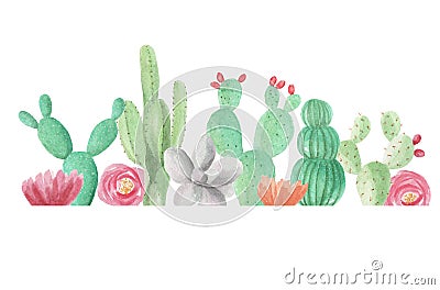 Watercolor Border Cactus Cacti Succulents Green Frame Wedding Spring Summer Stock Photo