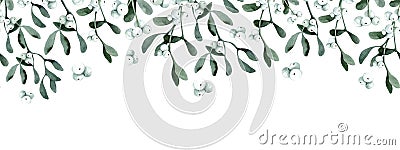 Watercolor Border with Mistletoe branches Stock Photo