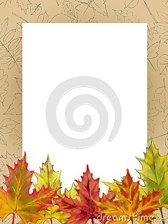 Vertical Template with Autumn Maple Leaves and Patterned Frame. Stock Photo