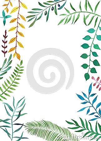 Watercolor botanical tropical frame Cartoon Illustration