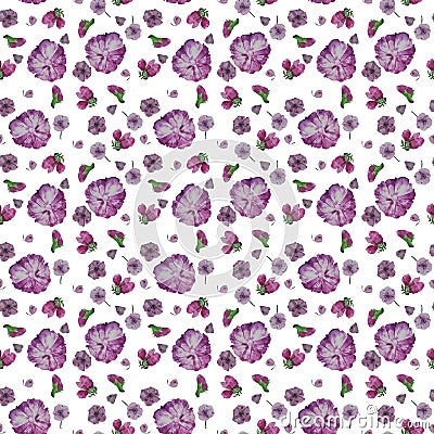 Watercolor botany flowers. Seamless pattern Stock Photo